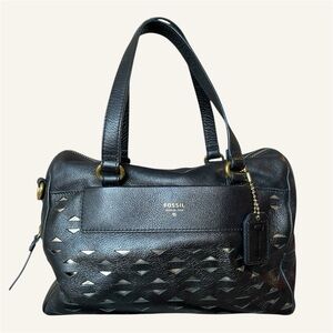Fossil Black Shoulder Bag with Perforated Design and Gold Hardware
